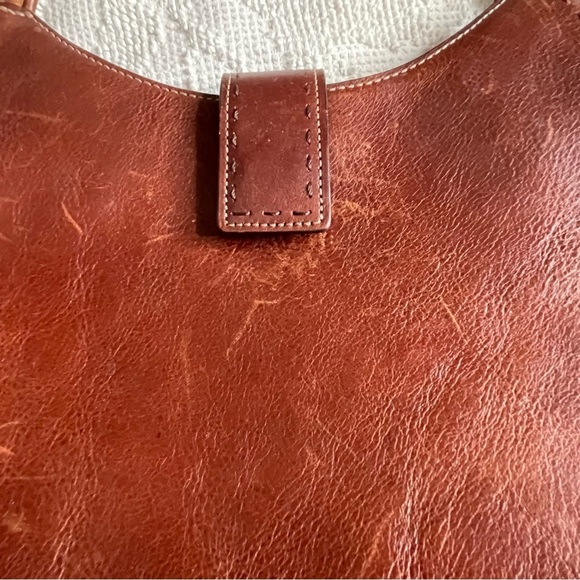 Vintage Fossil Sedona II Italian Cognac/Brown Leather Scoop Purse w/ Feet - Picture 2 of 11